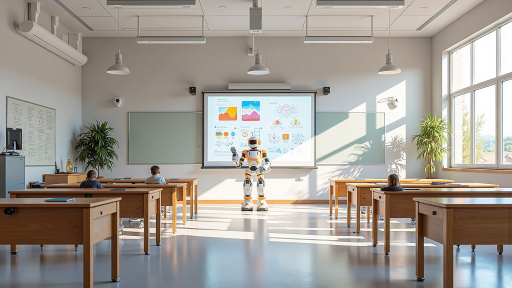 大学校园中的智慧教室，配备智能教育平板，学生正在上课